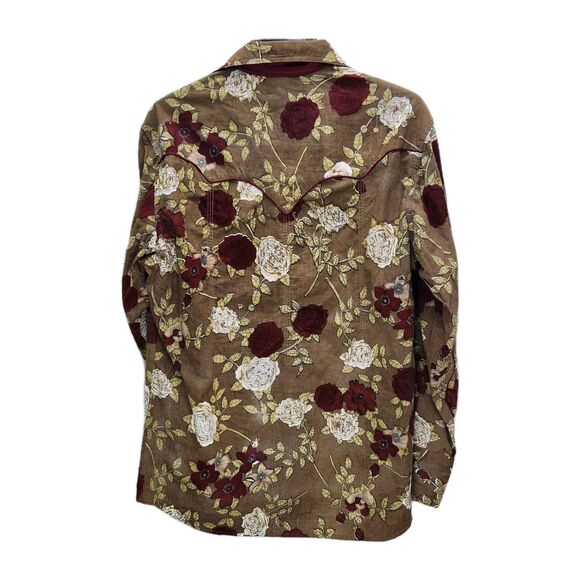 Vintage Project Red Western Shirt Mens L-XL Brown Red Floral Amber Snaps Casual - Picture 3 of 12